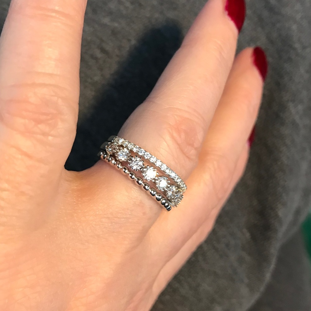 Unique Stack Ring Set, Sterling Silver & Cz - image 3